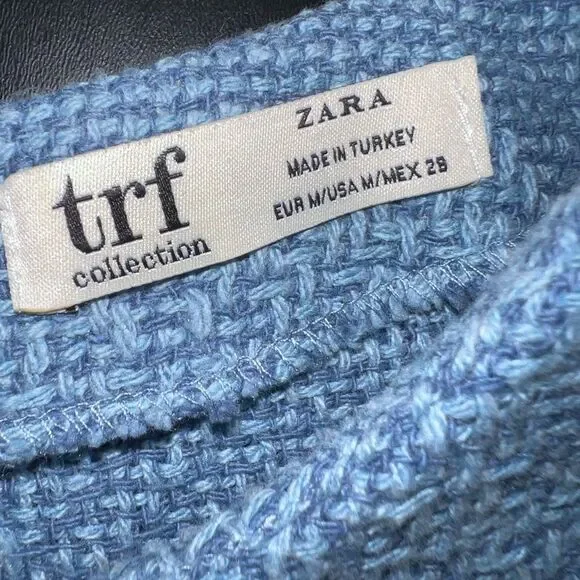 ZARA Trf Puffed Sleeve Blue Blazer Style Top Size Medium EUC - Picture 4 of 8